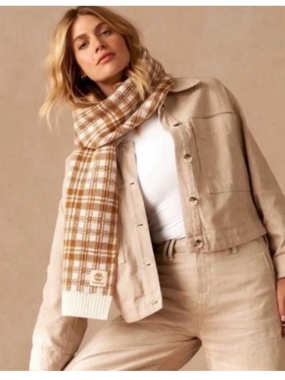 NWT Timberland Cozy Plaid Scarf in Wheat